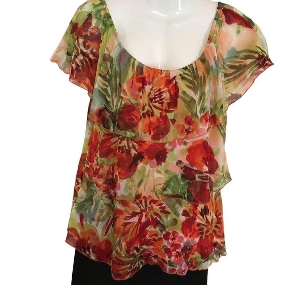 Spense Tiered Floral Top Short Sleeve Size Small